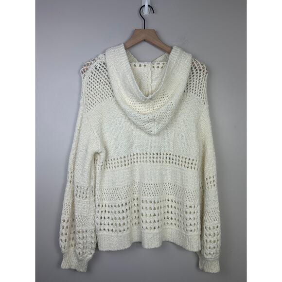 Anthropologie Pointelle Hooded Knit Pullover Sweater Cream Boho Sz Small - Picture 7 of 8